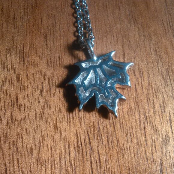 White Diamond Accent Platinum Bond Leaf Pendant Stainless Steel Necklace - Picture 2 of 10